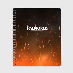 Тетрадь Palworld лого на фоне огня