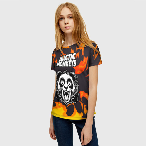 Женская футболка 3D Arctic Monkeys рок панда и огонь, цвет 3D печать - фото 3
