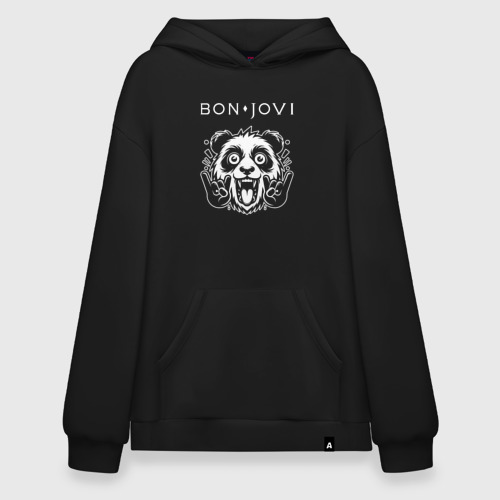 Худи SuperOversize хлопок Bon Jovi rock panda, цвет черный