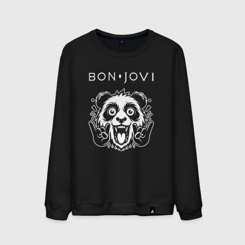 Мужской свитшот хлопок Bon Jovi rock panda, цвет черный