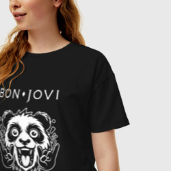 Женская футболка хлопок Oversize Bon Jovi rock panda - фото 2