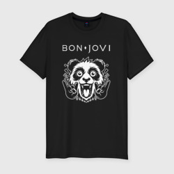 Мужская футболка хлопок Slim Bon Jovi rock panda