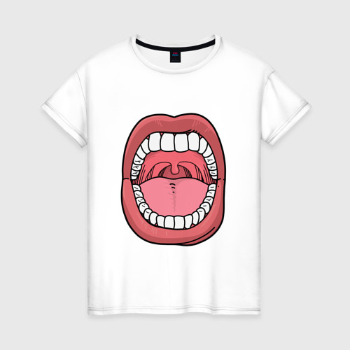 Женская футболка из хлопка с принтом Открытый рот, вид спереди №1