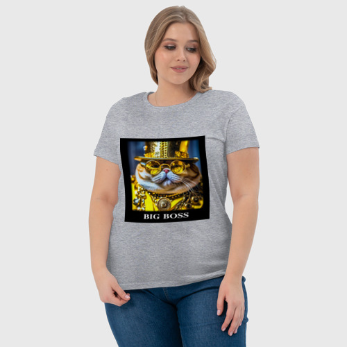 Женская футболка хлопок с принтом Мем кот барон в стиле стимпанк: big boss, фото #4