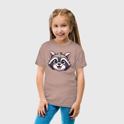 Детская футболка хлопок Довольная мордочка енота, цвет пыльно-розовый - фото 5