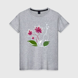 Яркий цветок с жемчугом – Женская футболка хлопок с принтом купить со скидкой в -20%