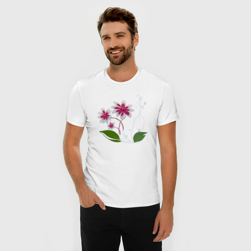 Мужская футболка хлопок Slim Яркий цветок с жемчугом, цвет белый - фото 3