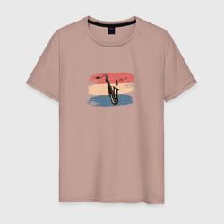 Саксофон на фоне мазков краски – Мужская футболка хлопок с принтом купить со скидкой в -20%