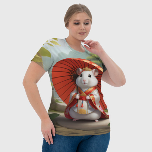 Женская футболка 3D Хомяк в китайской одежде с красным зонтиком, цвет 3D печать - фото 6