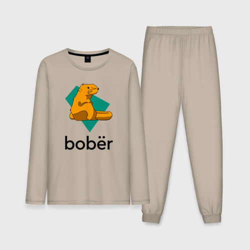 Мужская пижама с лонгсливом хлопок Bobёr, цвет миндальный