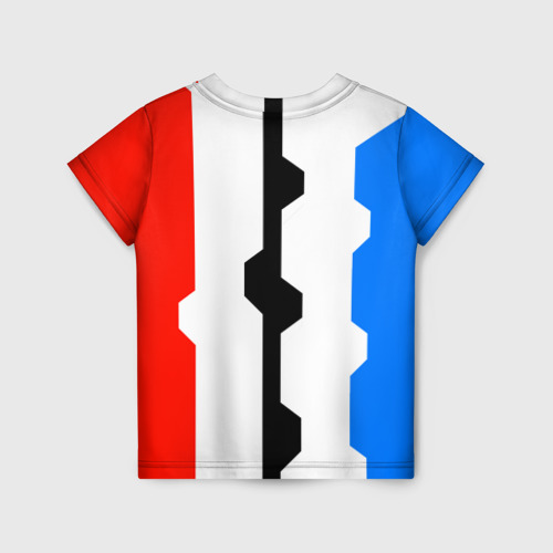 Детская футболка 3D с принтом Техно линии синий и красный, вид сзади #1