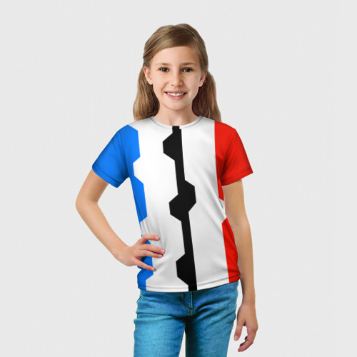 Детская футболка 3D с принтом Техно линии синий и красный, вид сбоку #3