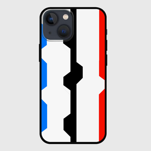 Чехол для iPhone 13 mini с принтом Техно линии синий и красный, вид спереди #2
