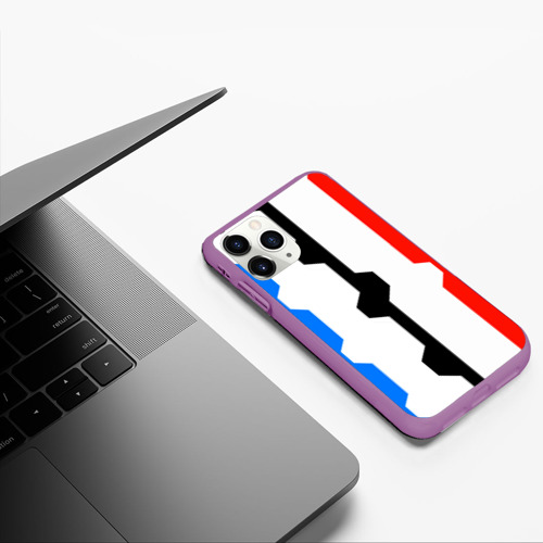 Чехол для iPhone 11 Pro матовый с принтом Техно линии синий и красный, фото #5
