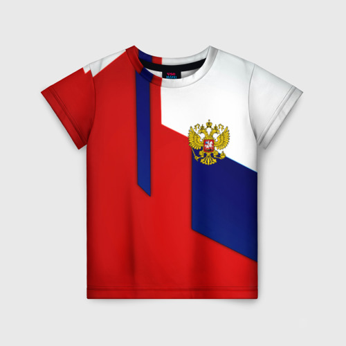 Детская футболка с принтом Спортивная текстура герб России, вид спереди №1