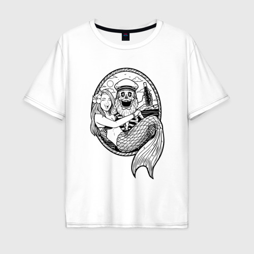 Мужская футболка оверсайз из хлопка с принтом Скелет и русалка, вид спереди №1