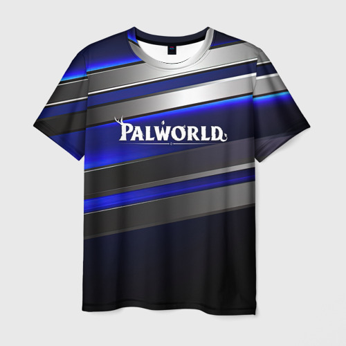 Мужская футболка 3D Palworld logo синие и серебристые полосы, цвет 3D печать