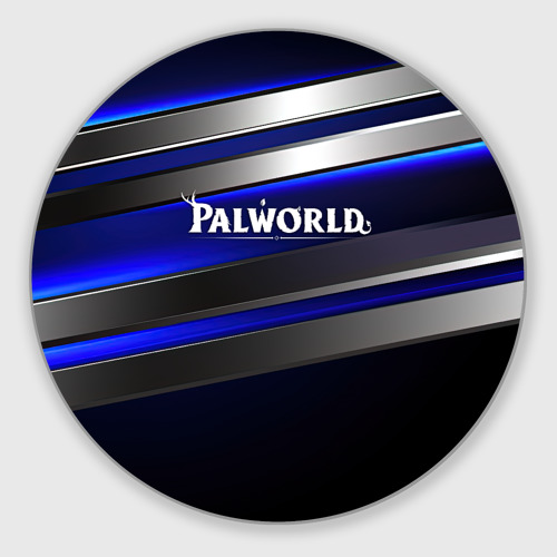 Круглый коврик для мышки Palworld logo синие и серебристые полосы