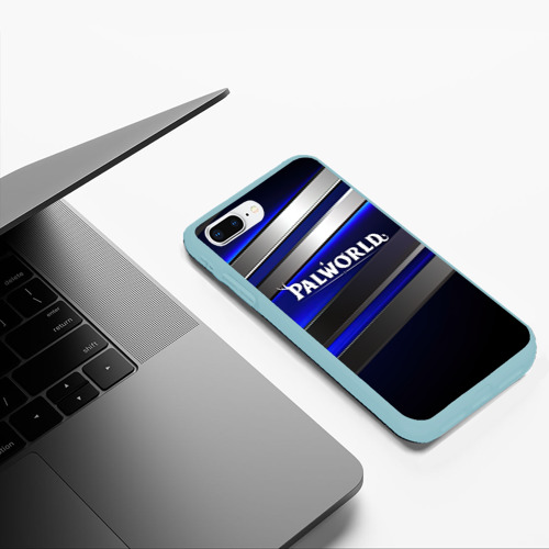 Чехол для iPhone 7Plus/8 Plus матовый Palworld logo синие и серебристые полосы, цвет мятный - фото 5