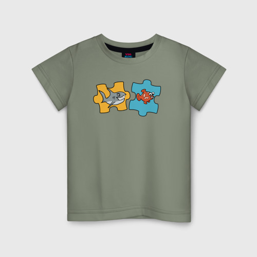 Детская футболка хлопок Рыбки в пазлах, цвет авокадо