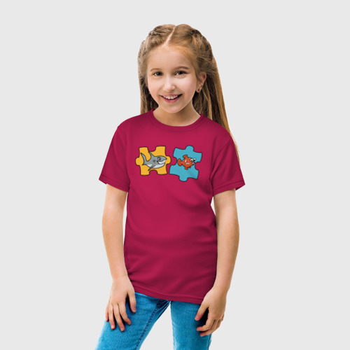 Детская футболка хлопок Рыбки в пазлах, цвет маджента - фото 5