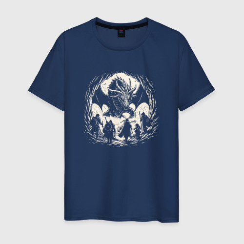 Мужская футболка из хлопка с принтом Герои в логове дракона, вид спереди №1