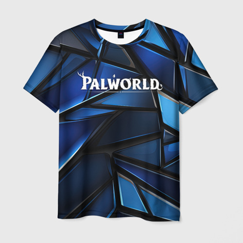 Мужская футболка с принтом Palworld логотип синий абстрактный фон, вид спереди №1