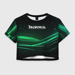 Palworld логотип черный зеленый фон – Женская футболка Crop-top 3D с принтом купить