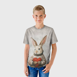 Детская футболка 3D Влюблённый кролик в свитере с сердцем - фото 2
