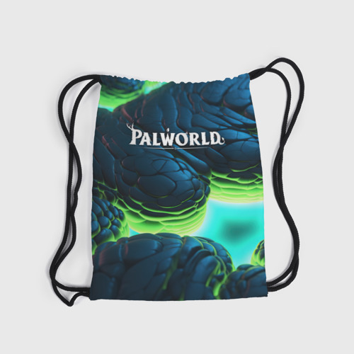 Рюкзак-мешок 3D Palworld логотип на ярких синих и зеленых неоновых плитах - фото 6