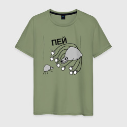 Пей - паук с кружкой из мема – Мужская футболка хлопок с принтом купить со скидкой в -20%