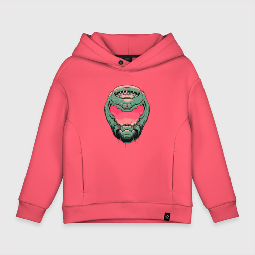 Детское худи Oversize хлопок Pink Doomguy, цвет коралловый