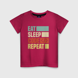 Детская футболка хлопок Eat sleep code repeat art