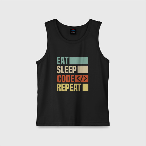 Детская майка хлопок Eat sleep code repeat art, цвет черный