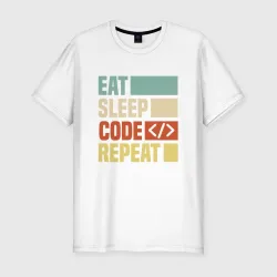 Мужская футболка хлопок Slim Eat sleep code repeat art