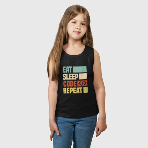 Детская майка хлопок Eat sleep code repeat art, цвет черный - фото 3