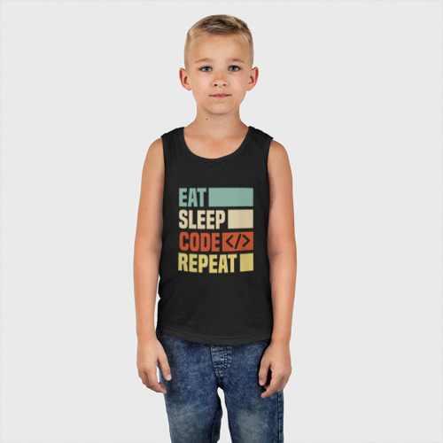 Детская майка хлопок Eat sleep code repeat art, цвет черный - фото 5