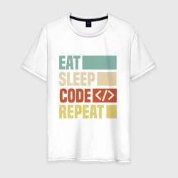 Eat sleep code repeat art – Мужская футболка хлопок с принтом купить со скидкой в -20%