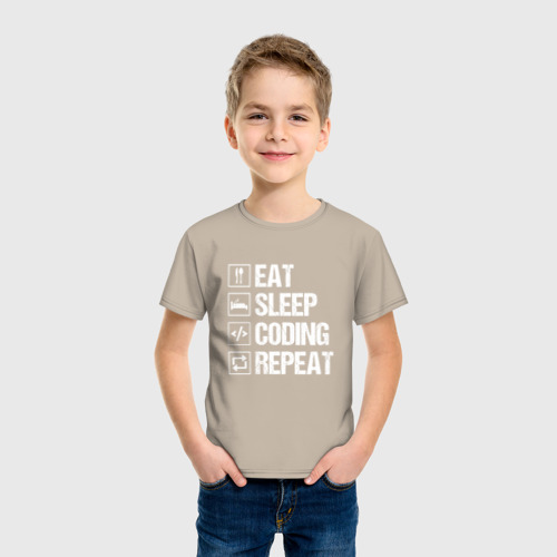 Детская футболка хлопок с принтом Eat sleep coding repeat, фото на моделе #1