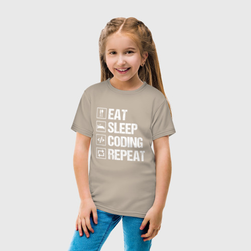 Детская футболка хлопок с принтом Eat sleep coding repeat, вид сбоку #3