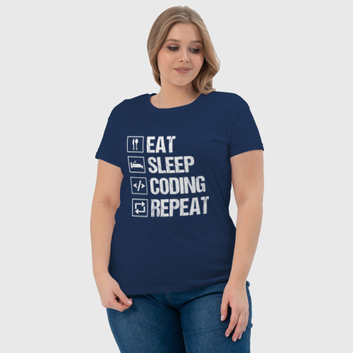 Женская футболка хлопок с принтом Eat sleep coding repeat, фото #4