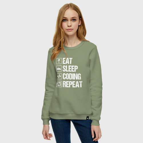 Женский свитшот хлопок Eat sleep coding repeat, цвет авокадо - фото 3