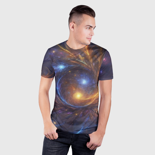 Мужская футболка 3D Slim Открытая манипура чакра - космическая, цвет 3D печать - фото 3