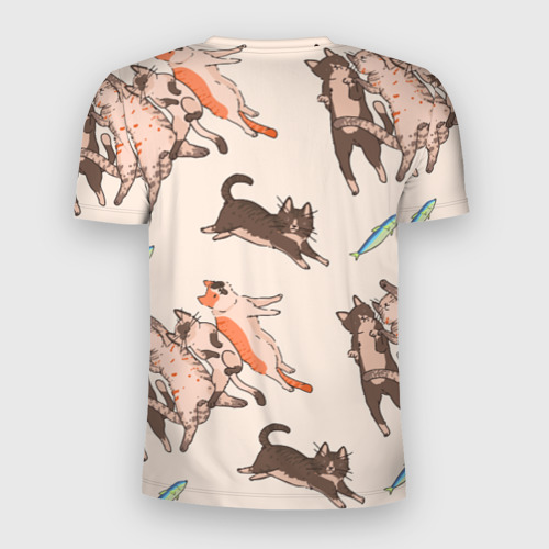 Мужская футболка 3D Slim с принтом Коты и рыба, вид сзади #1
