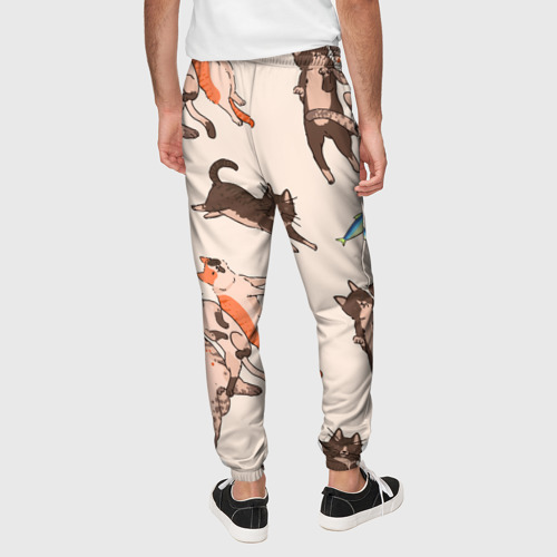 Мужские брюки 3D с принтом Коты и рыба, вид сзади #2