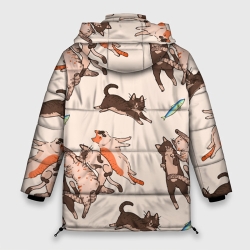 Женская зимняя куртка 3D с принтом Коты и рыба, вид сзади #1