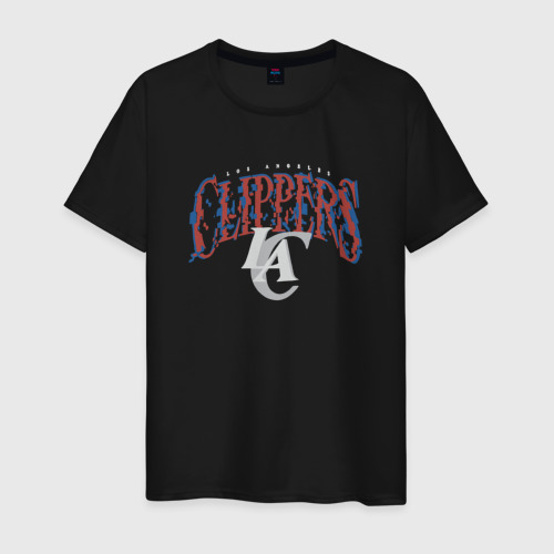 Мужская футболка из хлопка с принтом Los angeles clippers suga glitch NBA, вид спереди №1