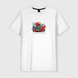 Мужская футболка хлопок Slim Фотоаппарат с цветами