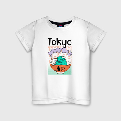 Детская футболка из хлопка с принтом Лягушка Япония Tokyo, вид спереди №1