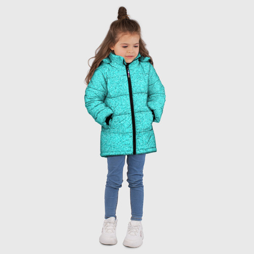 Зимняя куртка для девочек 3D с принтом Мелкая мозаика неон голубой, вид сбоку #3